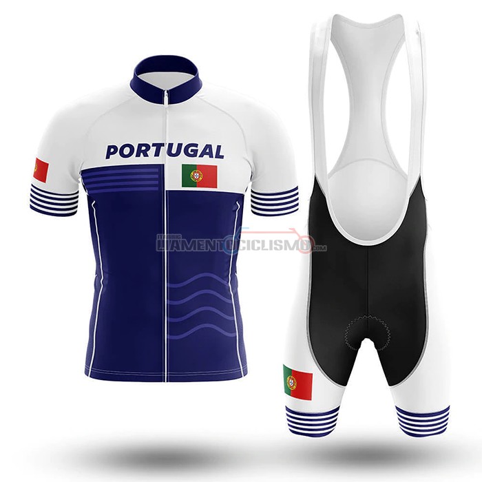 Abbigliamento Ciclismo Campione Portugal Manica Corta 2020 Bianco Blu